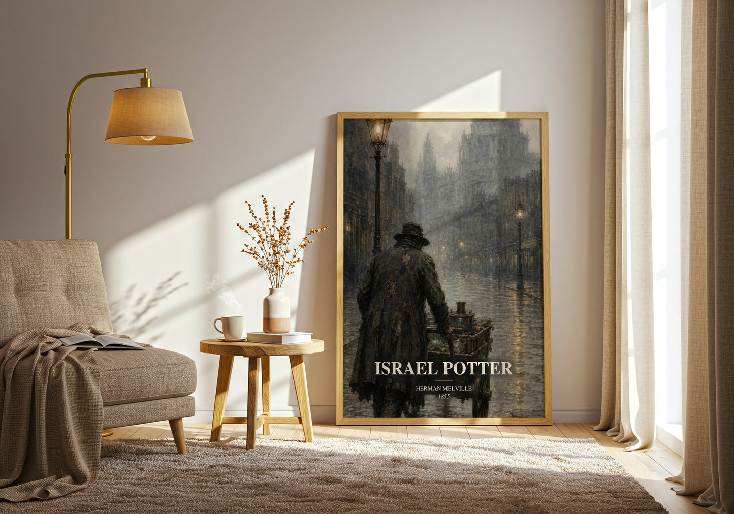 Israel Potter watercolour print in frame leaning in hallway – historical fiction wall art