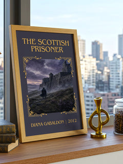 The Scottish Prisoner Classic Book Art Print by Diana Gabaldon – framed print on a city-view windowsill