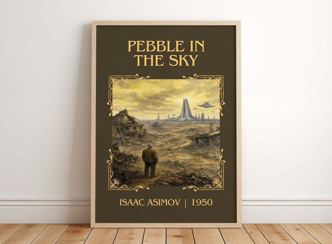 Pebble in the Sky Classic Book Art Print by Isaac Asimov – framed print leaning on a wooden floor
