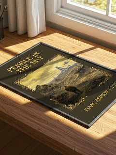 Pebble in the Sky Classic Book Art Print by Isaac Asimov – print on a sunlit desk