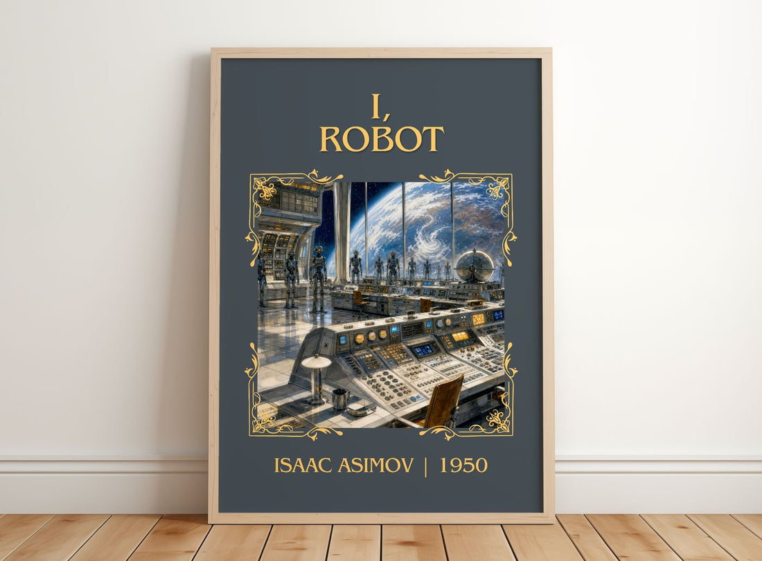 I, Robot Classic Book Art Print by Isaac Asimov – framed print leaning on a wooden floor