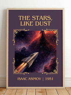The Stars, Like Dust Classic Book Art Print by Isaac Asimov – framed print leaning on a wooden floor