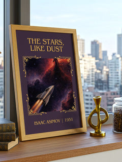 The Stars, Like Dust Classic Book Art Print by Isaac Asimov – framed print on a city-view windowsill