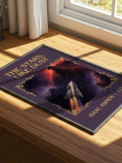 The Stars, Like Dust Classic Book Art Print by Isaac Asimov – print on a sunlit desk