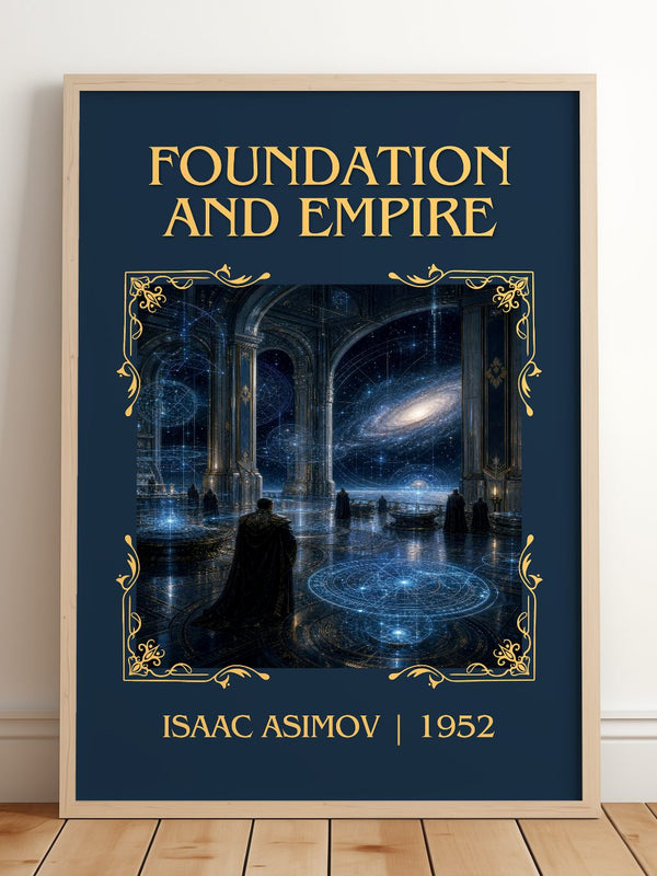 Foundation and Empire Classic Book Art Print by Isaac Asimov – framed print leaning on a wooden floor