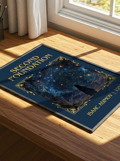 Second Foundation Classic Book Art Print by Isaac Asimov – print on a sunlit desk