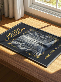 The End of Eternity Classic Book Art Print by Isaac Asimov – print on a sunlit desk