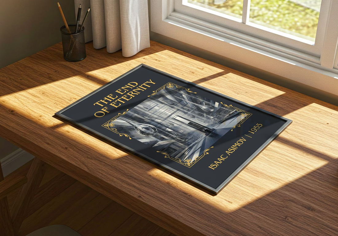 The End of Eternity Classic Book Art Print by Isaac Asimov – print on a sunlit desk
