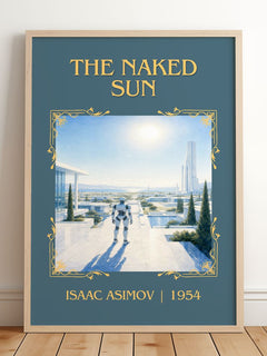 The Naked Sun Classic Book Art Print by Isaac Asimov – framed print leaning on a wooden floor