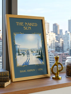 The Naked Sun Classic Book Art Print by Isaac Asimov – framed print on a city-view windowsill