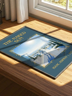 The Naked Sun Classic Book Art Print by Isaac Asimov – print on a sunlit desk