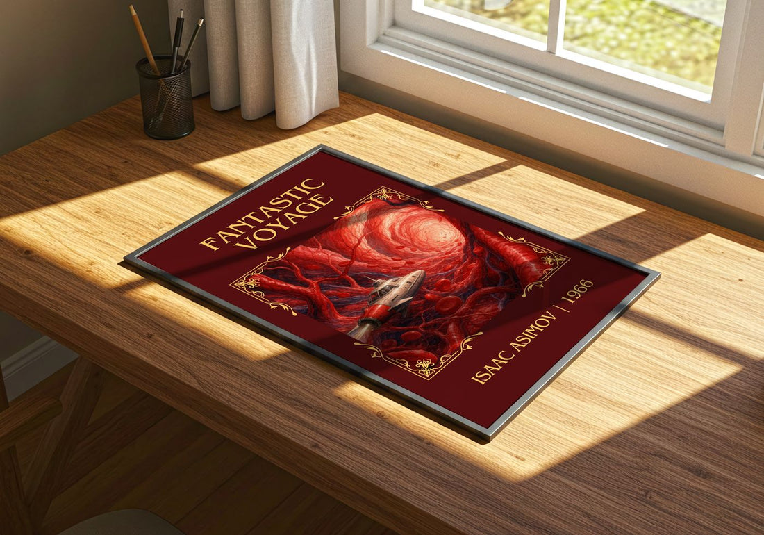 Fantastic Voyage Classic Book Art Print by Isaac Asimov – print on a sunlit desk