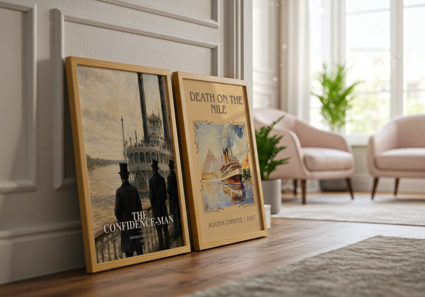 The Confidence-Man watercolour print framed by window – literary home decor