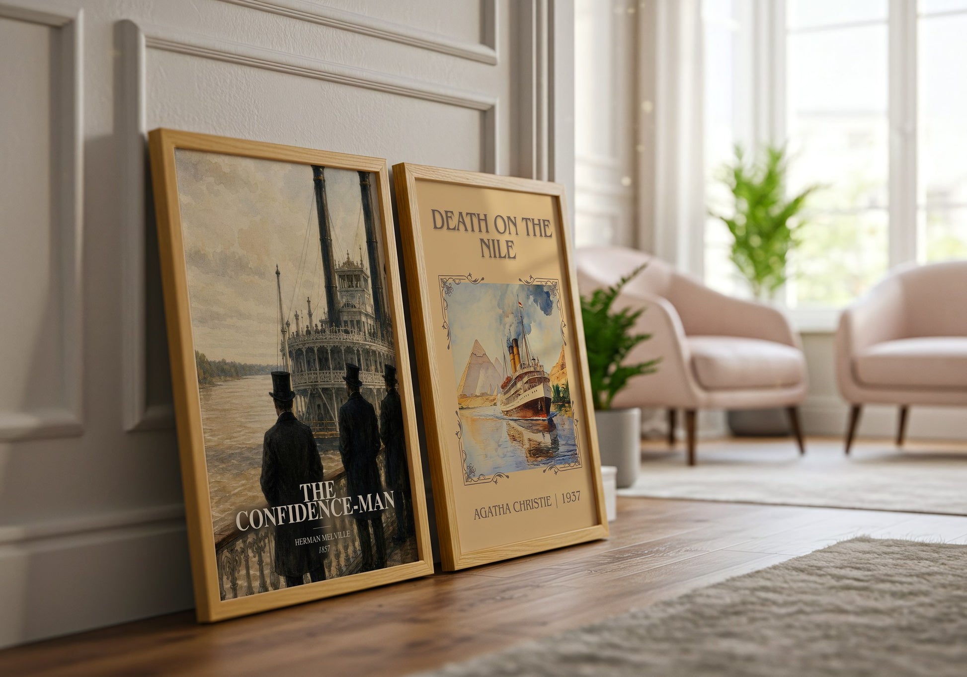 The Confidence-Man watercolour print framed by window – literary home decor