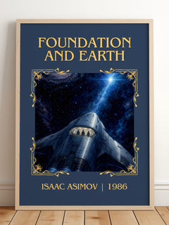 Foundation and Earth Classic Book Art Print by Isaac Asimov – framed print leaning on a wooden floor