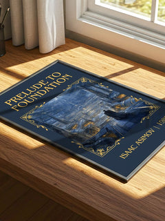 Prelude to Foundation Classic Book Art Print by Isaac Asimov – print on a sunlit desk