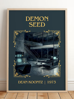 Demon Seed Classic Book Art Print by Dean Koontz – framed print leaning on a wooden floor