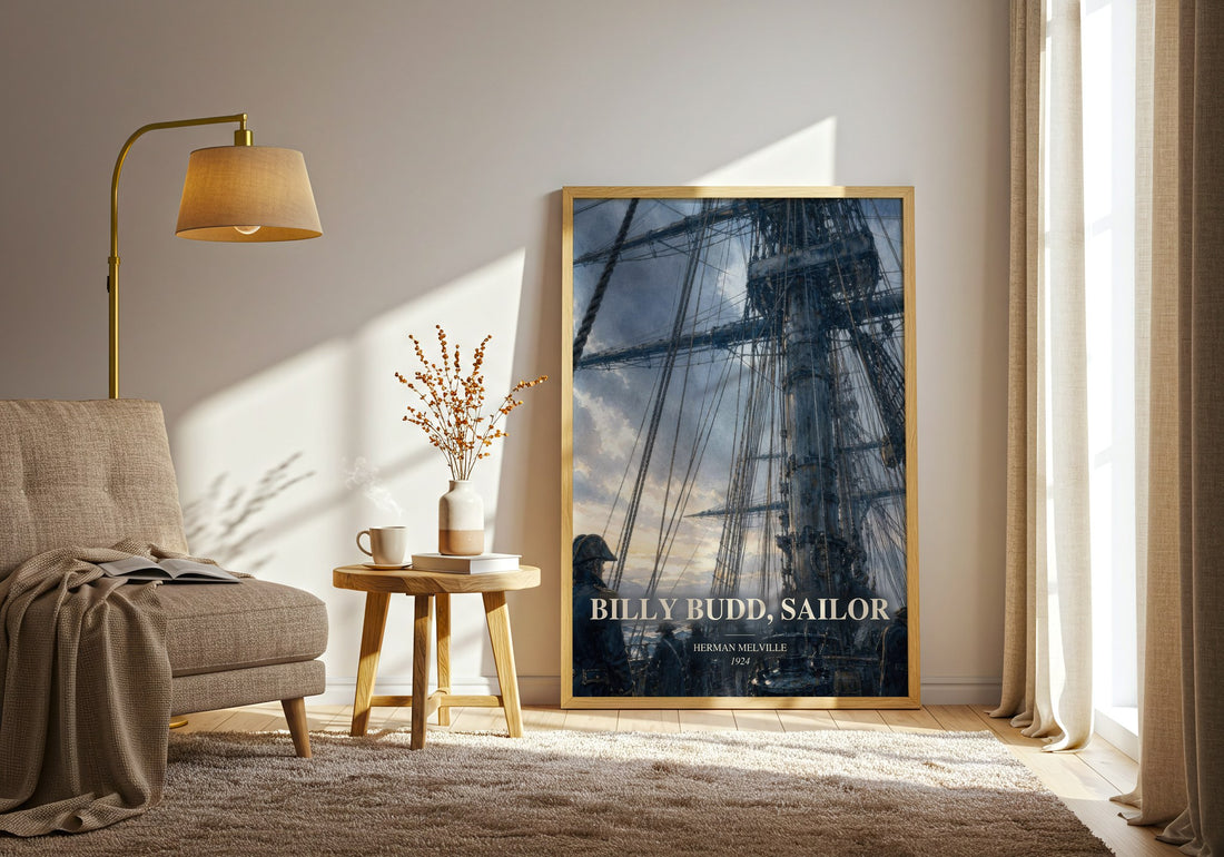Billy Budd, Sailor watercolour print in frame leaning in hallway – classic literature wall art (mockup)