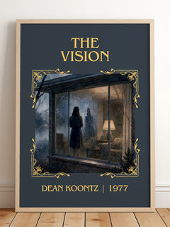 The Vision Classic Book Art Print by Dean Koontz – framed print leaning on a wooden floor
