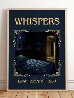 Whispers Classic Book Art Print by Dean Koontz – framed print leaning on a wooden floor