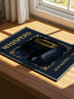 Whispers Classic Book Art Print by Dean Koontz – print on a sunlit desk