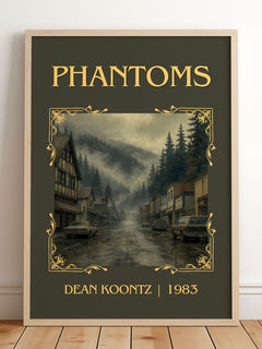 Phantoms Classic Book Art Print by Dean Koontz – framed print leaning on a wooden floor