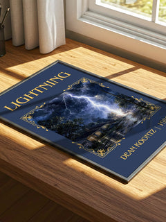 Lightning Classic Book Art Print by Dean Koontz – print on a sunlit desk