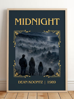 Midnight Classic Book Art Print by Dean Koontz – framed print leaning on a wooden floor
