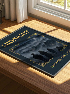 Midnight Classic Book Art Print by Dean Koontz – print on a sunlit desk