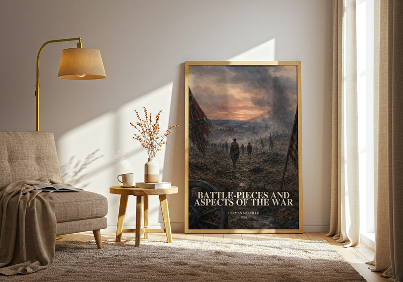 Battle-Pieces And Aspects Of The War watercolour print in frame leaning in hallway – poetry wall art