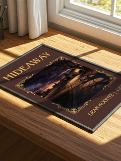 Hideaway Classic Book Art Print by Dean Koontz – print on a sunlit desk
