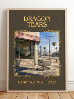 Dragon Tears Classic Book Art Print by Dean Koontz – framed print leaning on a wooden floor