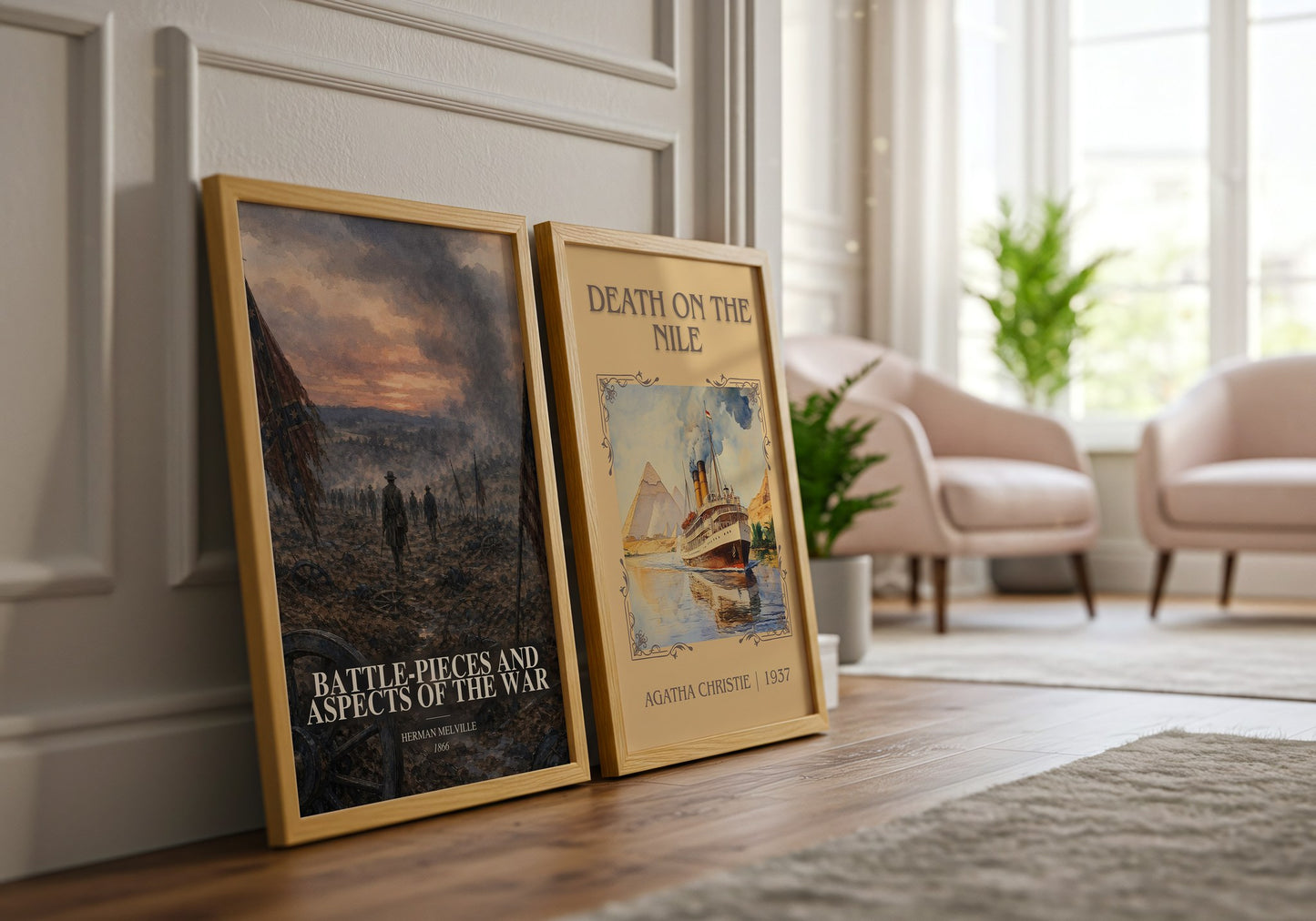 Battle-Pieces And Aspects Of The War watercolour print framed by window – literary home decor
