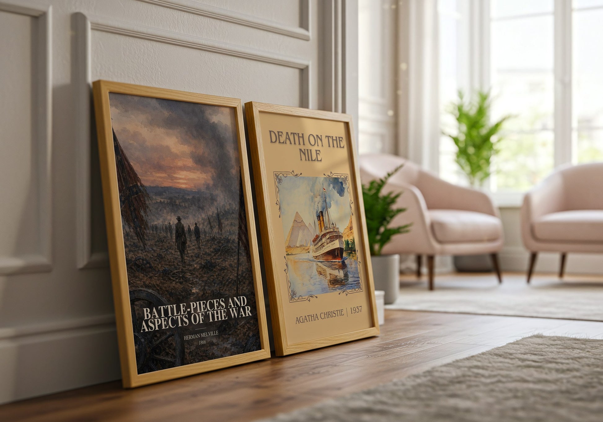 Battle-Pieces And Aspects Of The War watercolour print framed by window – literary home decor