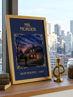 Mr. Murder Classic Book Art Print by Dean Koontz – framed print on a city-view windowsill