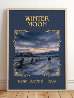 Winter Moon Classic Book Art Print by Dean Koontz – framed print leaning on a wooden floor
