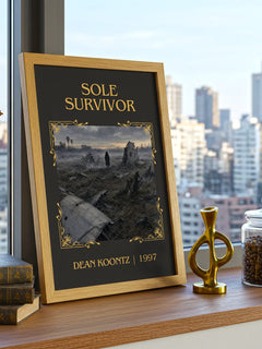 Sole Survivor Classic Book Art Print by Dean Koontz – framed print on a city-view windowsill