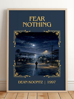 Fear Nothing Classic Book Art Print by Dean Koontz – framed print leaning on a wooden floor