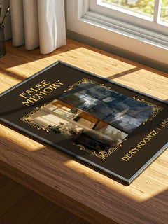 False Memory Classic Book Art Print by Dean Koontz – print on a sunlit desk