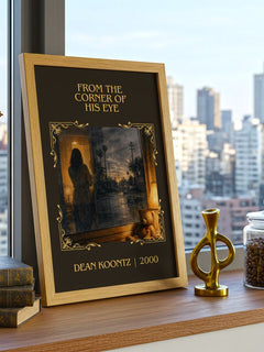 From the Corner of His Eye Classic Book Art Print by Dean Koontz – framed print on a city-view windowsill