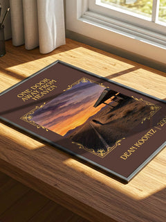One Door Away from Heaven Classic Book Art Print by Dean Koontz – print on a sunlit desk