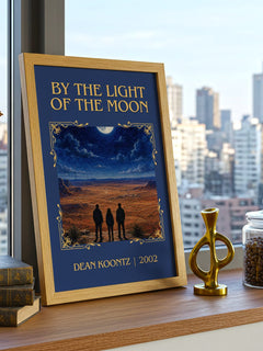 By the Light of the Moon Classic Book Art Print by Dean Koontz – framed print on a city-view windowsill