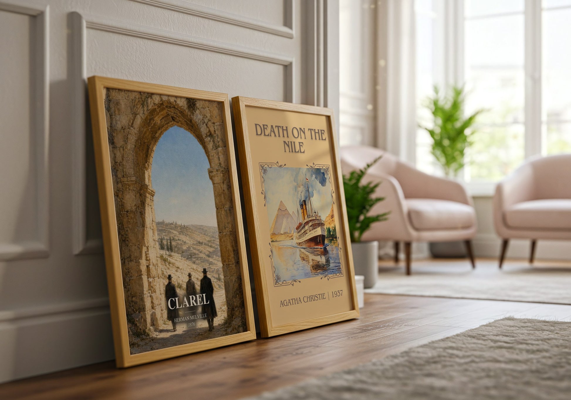 Clarel watercolour print framed by window – literary home decor