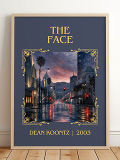 The Face Classic Book Art Print by Dean Koontz – framed print leaning on a wooden floor