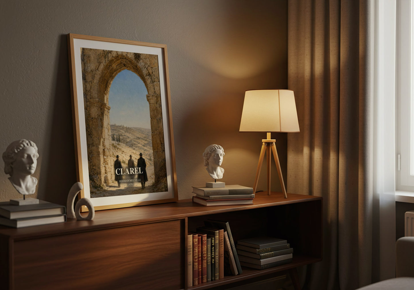 Clarel watercolour print on bookshelf – Herman Melville fan gift