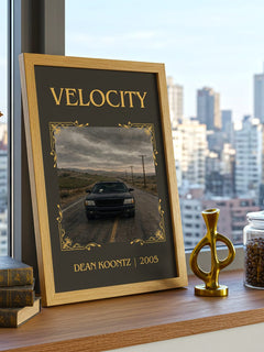 Velocity Classic Book Art Print by Dean Koontz – framed print on a city-view windowsill