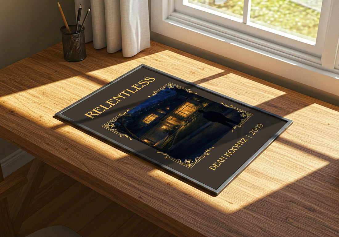 Relentless Classic Book Art Print by Dean Koontz – print on a sunlit desk