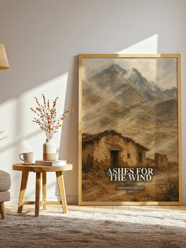 Ashes For The Wind watercolour print in frame leaning in hallway – literary fiction wall art