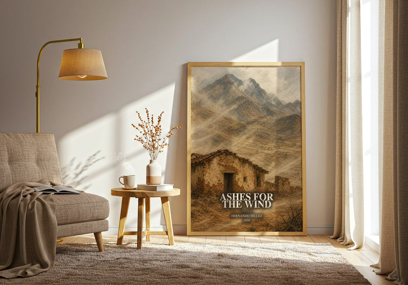 Ashes For The Wind watercolour print in frame leaning in hallway – literary fiction wall art