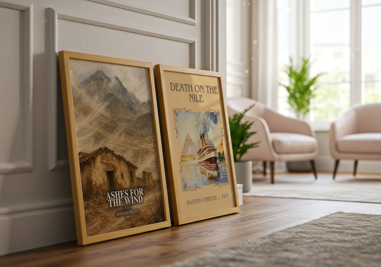Ashes For The Wind watercolour print framed by window – literary home decor